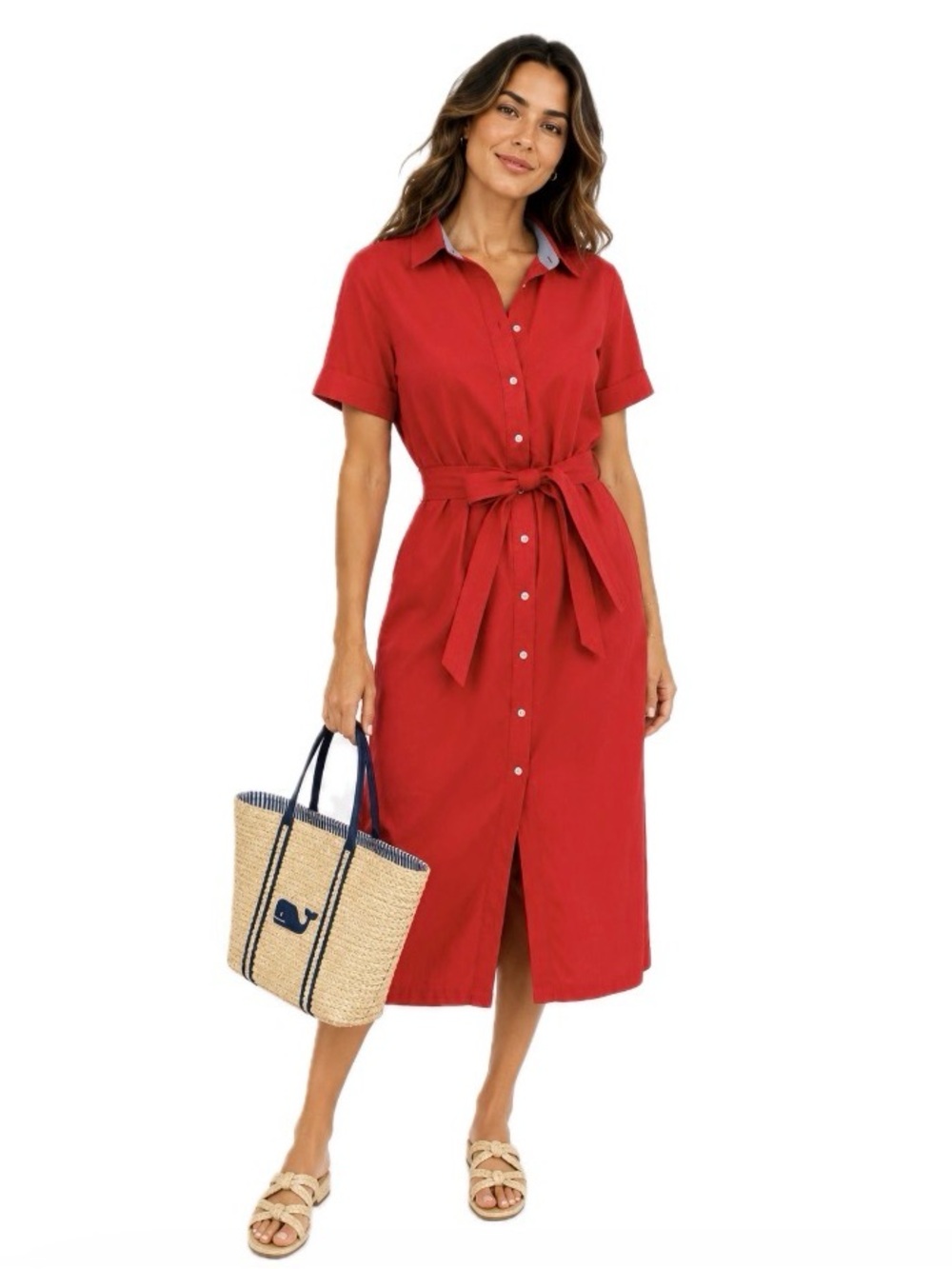 Vineyard Vines, Linen Blend Shirt Dress Tie Waist, Size 12 EUC